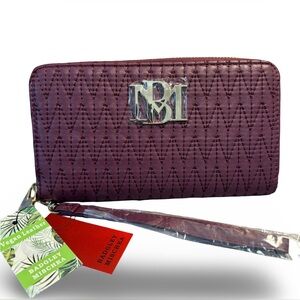 Quilted Badgley Mischka PLUM Long Wallet w/ Phone Pocket & Wristlet
